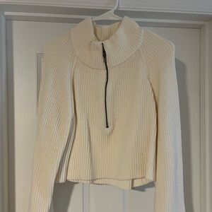 Free People Ivory Ribbed Half-Zip Turtleneck Sweater